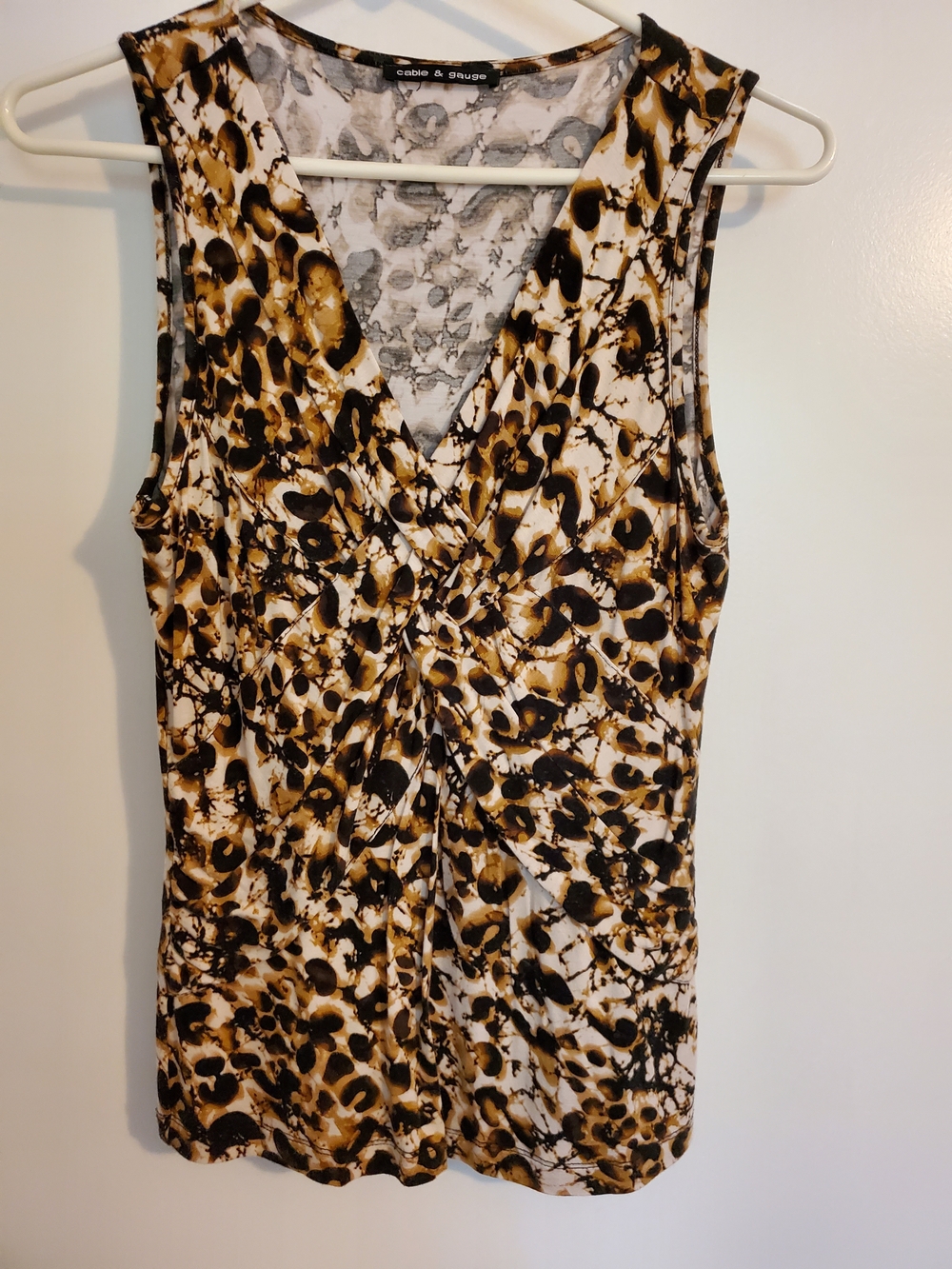 Cable & Gauge Twist-Front Sleeveless Camisole in Brown and Black Animal Print